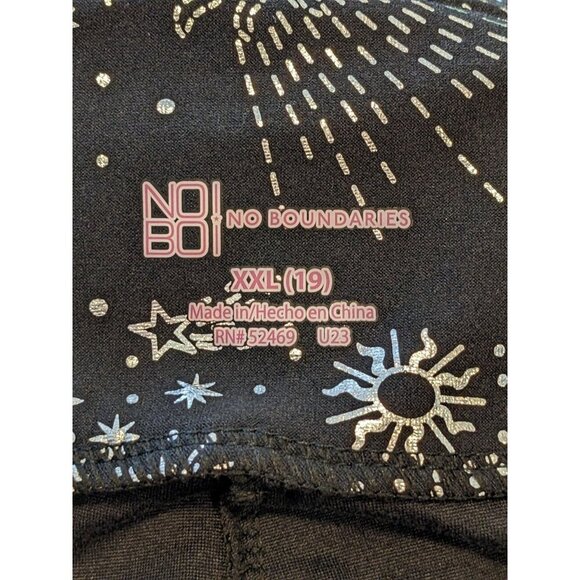 No Boundaries Juniors XXL Flare Pants Celestial Black Silver Foil Print Pull On - Picture 4 of 6